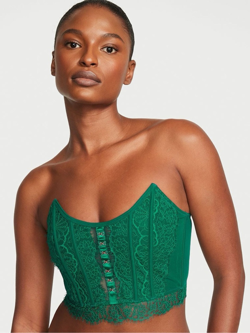 Victoria's Secret Dream Angels Spruce Green Lace Corset Strapless Corset Top